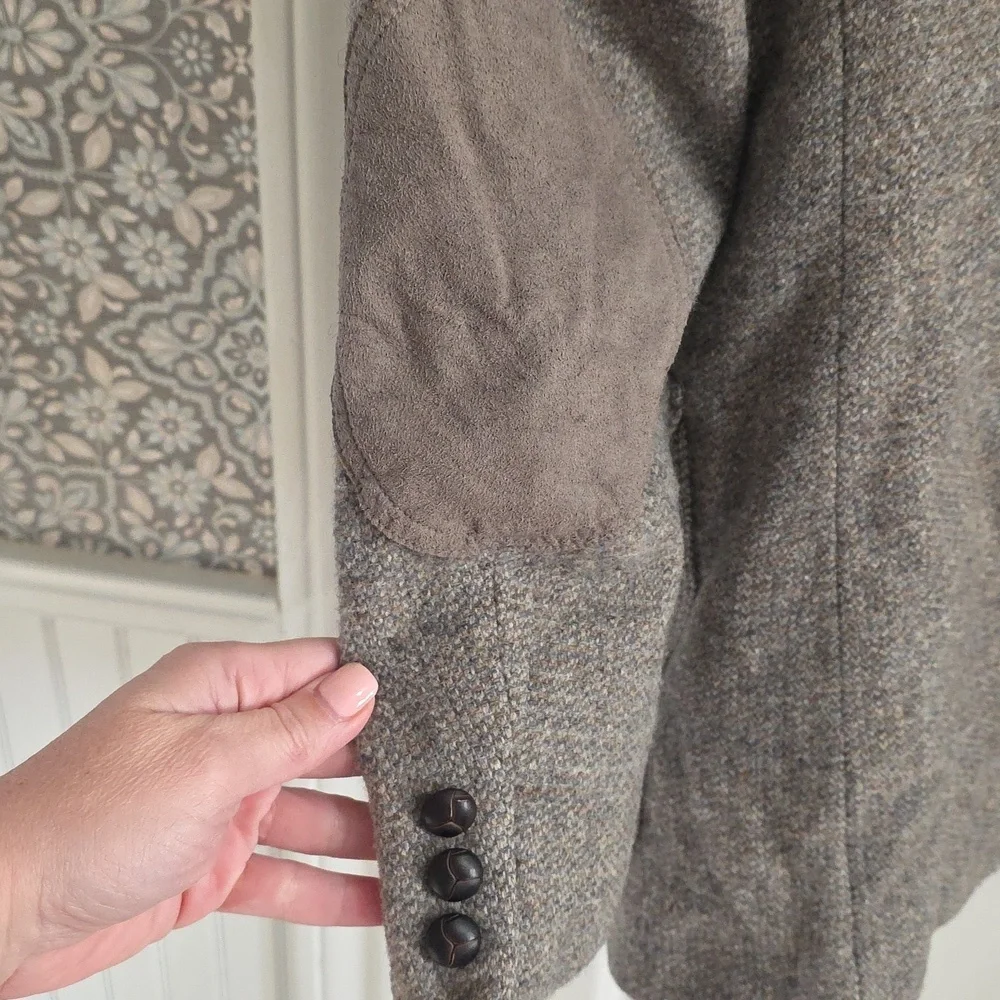 Pendleton Brown Tan Wool Suede Blazer Coat Double Button Elbow Patch Size 42 R​​